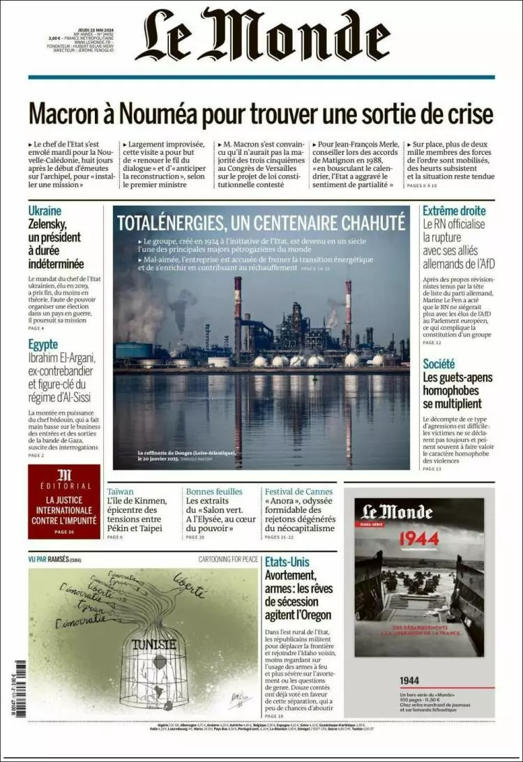 Prima-pagina-le monde-edizione-di-oggi-23-05-2024